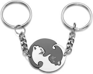 Jovivi 2pcs Black and White Matching Puzzle Cat Couples Keychain