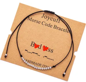 JoycuFF Morse Code Bracelets for Women Funny Inspirational Jewelry Gifts for Her Mom Daughter Sister Best Friend Adjustable Silk Beaded Wrap Bracelet 