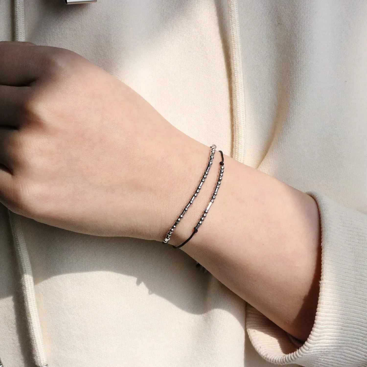 JoycuFF Morse Code Bracelets for Women Funny Inspirational Jewelry Gifts for Her Mom Daughter Sister Best Friend Adjustable Silk Beaded Wrap Bracelet 