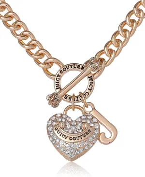 Juicy Couture Necklace Gold or Rhodium Tone, Logo Heart Necklace for Women, Juicy Gifts