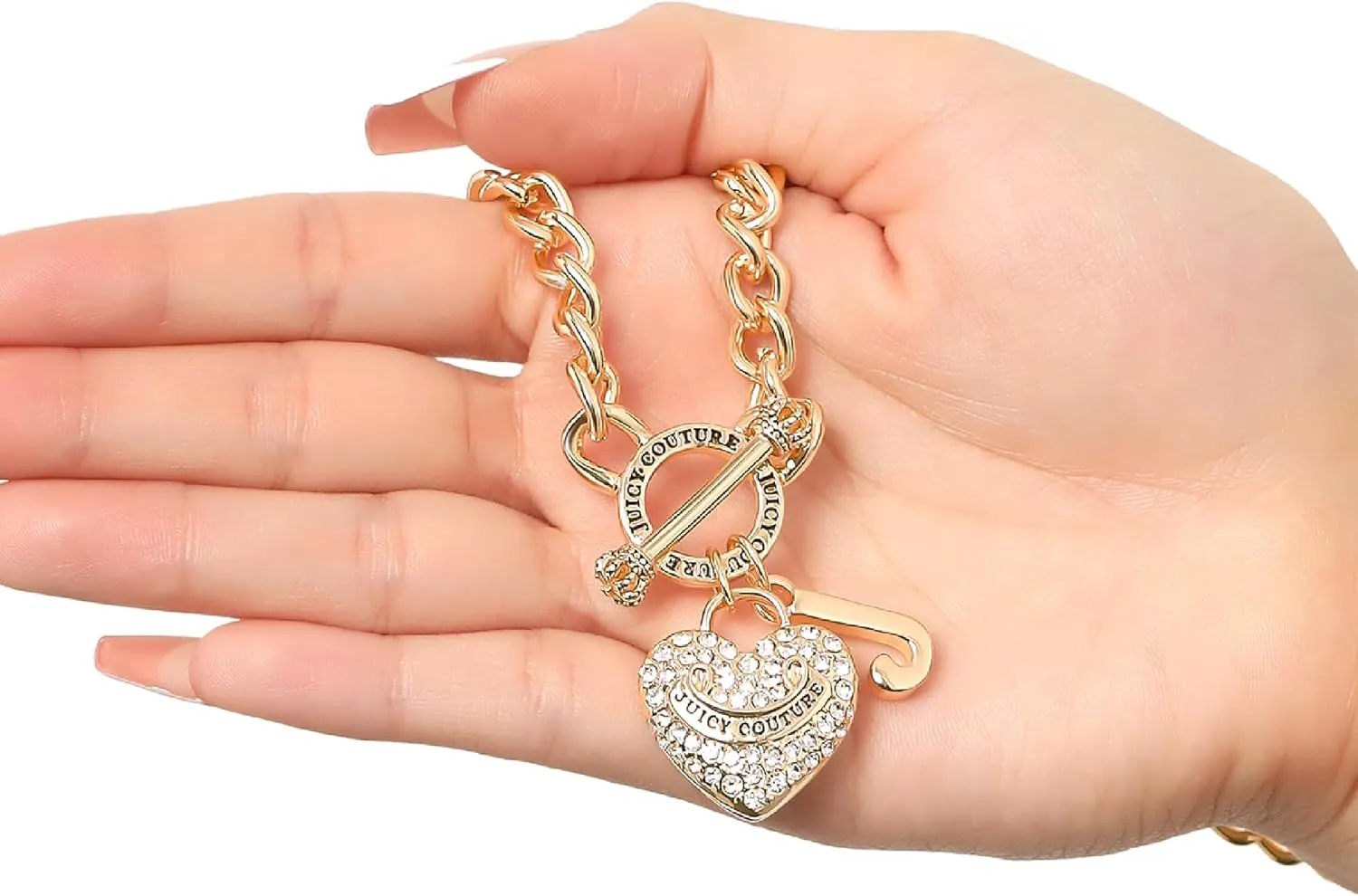Juicy Couture Necklace Gold or Rhodium Tone, Logo Heart Necklace for Women, Juicy Gifts