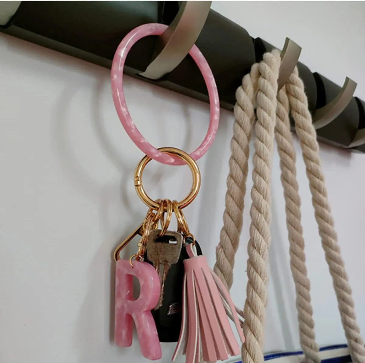 Junyuerly Wristlet Keychain Bracelet for Women Bangle Key Rings Acetate Round Key Chain with Clip