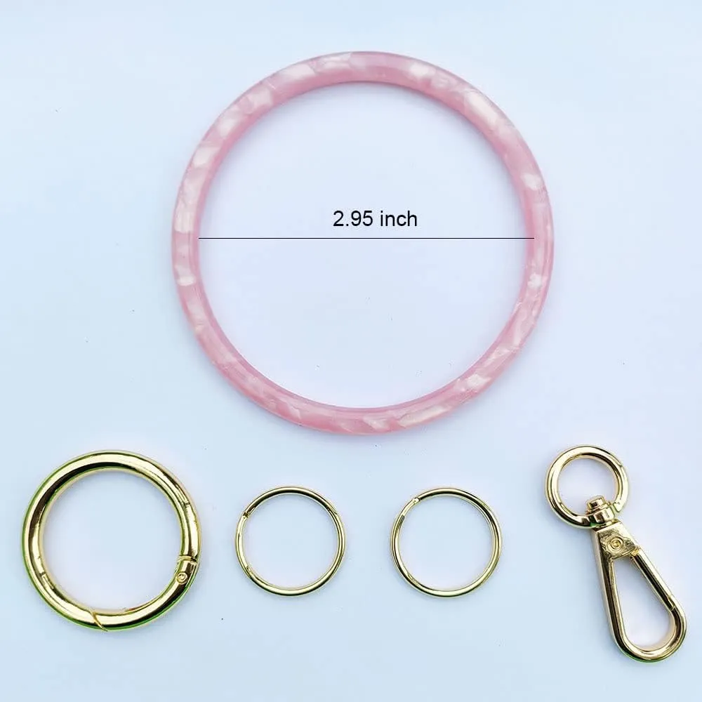 Junyuerly Wristlet Keychain Bracelet for Women Bangle Key Rings Acetate Round Key Chain with Clip