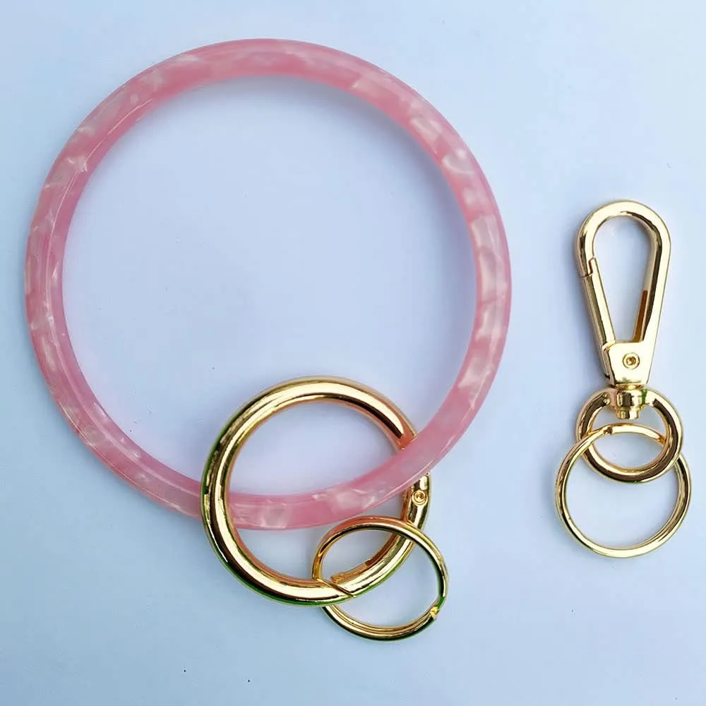 Junyuerly Wristlet Keychain Bracelet for Women Bangle Key Rings Acetate Round Key Chain with Clip