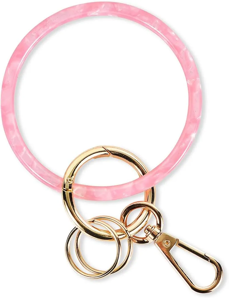 Junyuerly Wristlet Keychain Bracelet for Women Bangle Key Rings Acetate Round Key Chain with Clip