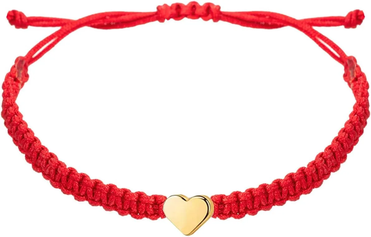 kelistom Handmade 18K White Gold Plated Star Bracelets for Women Men Red Black Woven String Luck Protection Friendship Distance Matching Bracelet Gifts