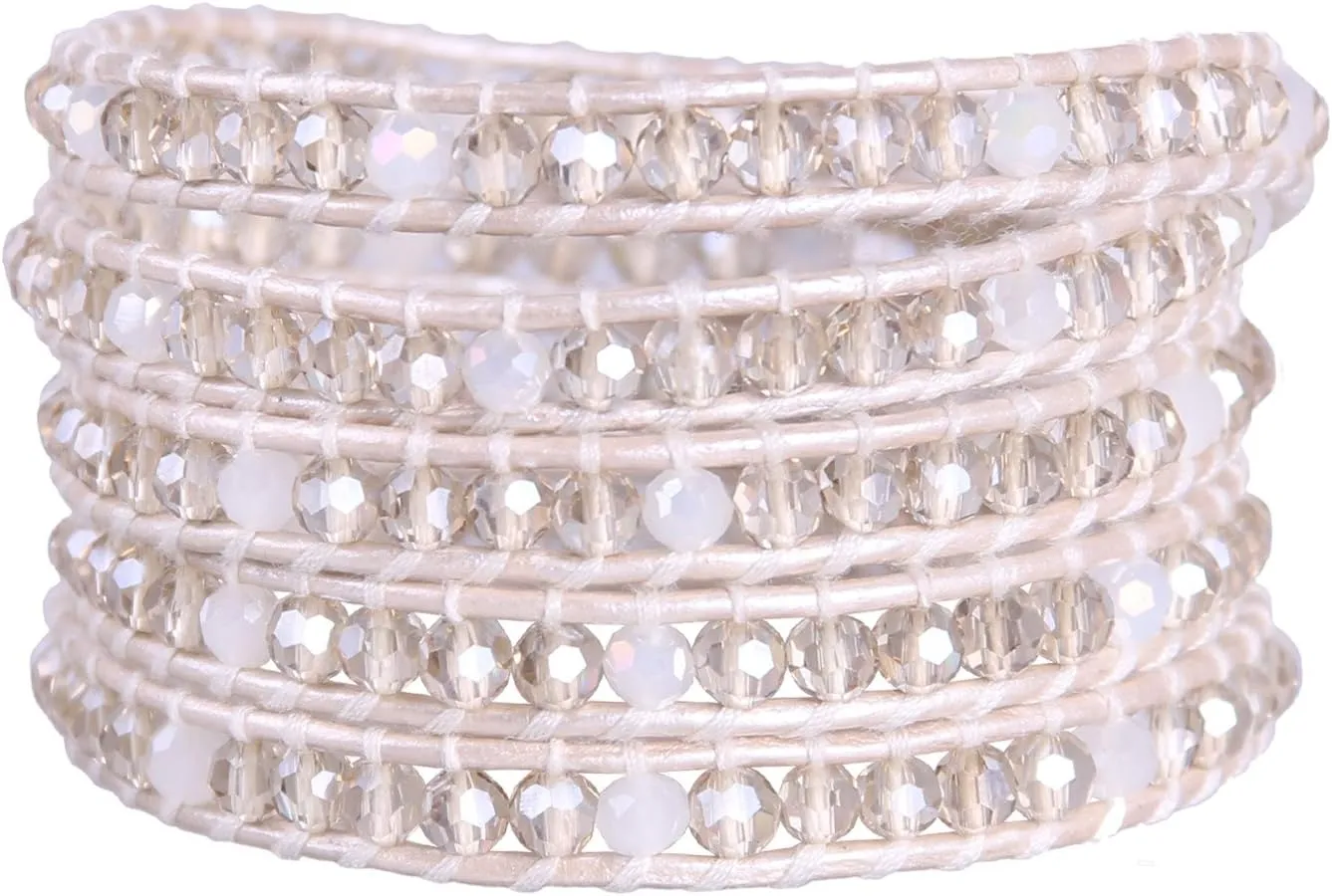 KELITCH Crystal Beaded Bracelet Handmade 5 Wrap Leather Bracelet for Women Fashion Friendship Bracelets