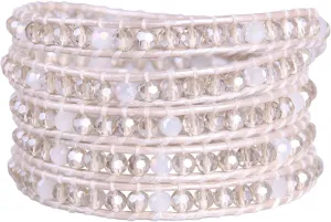 KELITCH Crystal Beaded Bracelet Handmade 5 Wrap Leather Bracelet for Women Fashion Friendship Bracelets