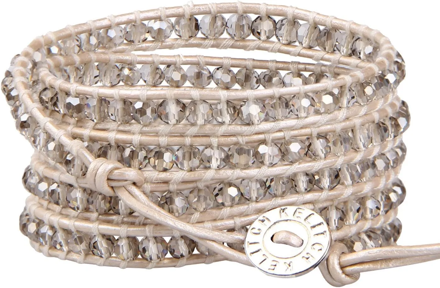 KELITCH New Gray Crystal Beaded 5 Wrap Bracelet On Leather Friendship Bracelets Jewelry for Womens