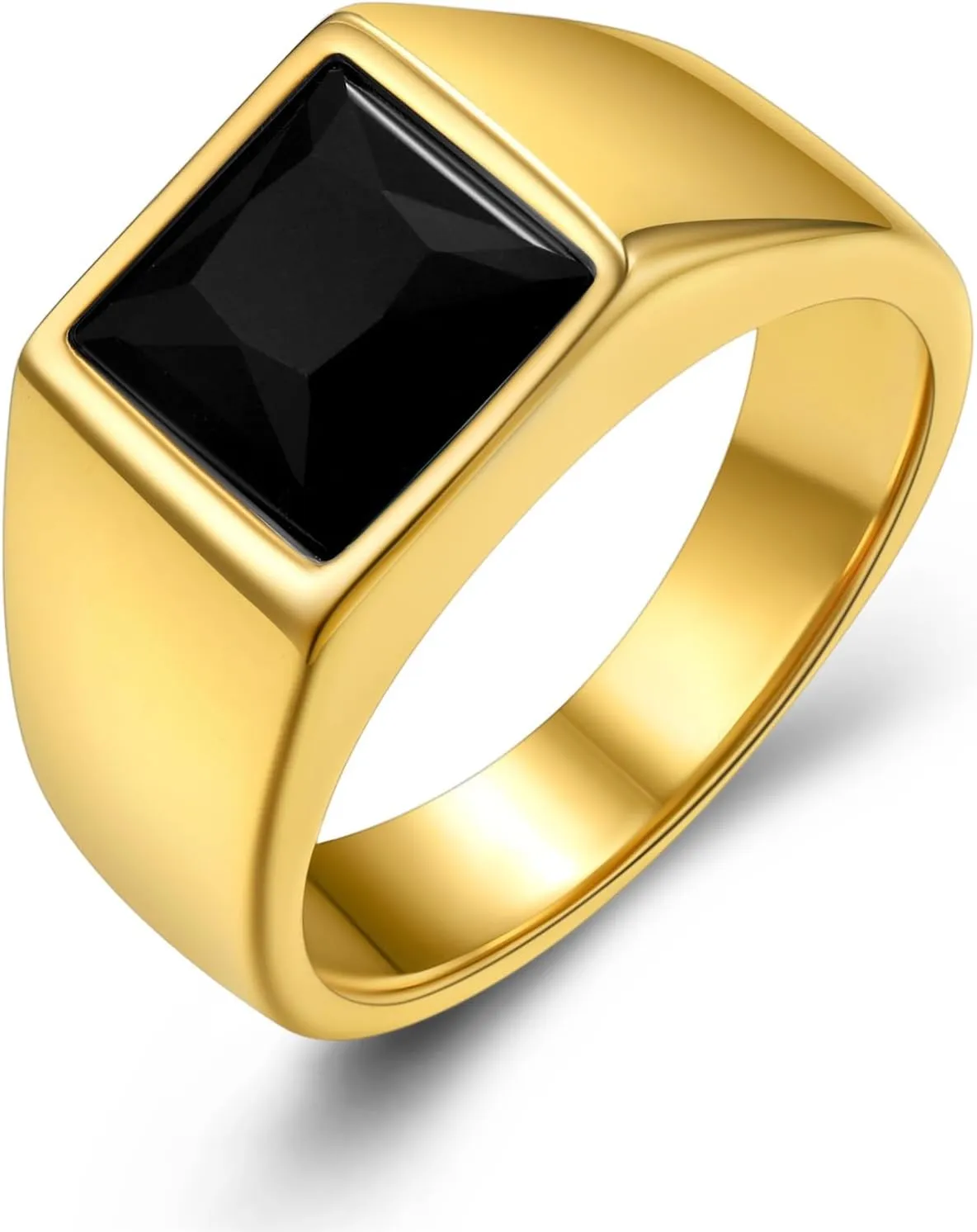 KeyStyle Square Gemstone Signet Rings for Men, Personalized Stainless Steel Pinky Ring with Black Onxy Blue Topaz Birthstone Statement Ring
