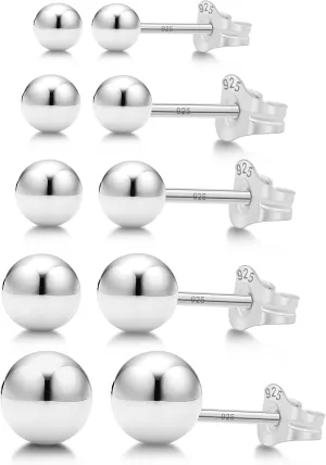 KEZEF 5 Pair Set Earrings for Women Girls | Sterling Silver, 14k Gold Plated & Rose Gold Plated Ball Earrings 925 Hypoallergenic Round Stud Earrings | Set of 2mm, 3mm, 4mm, 5mm, 6mm