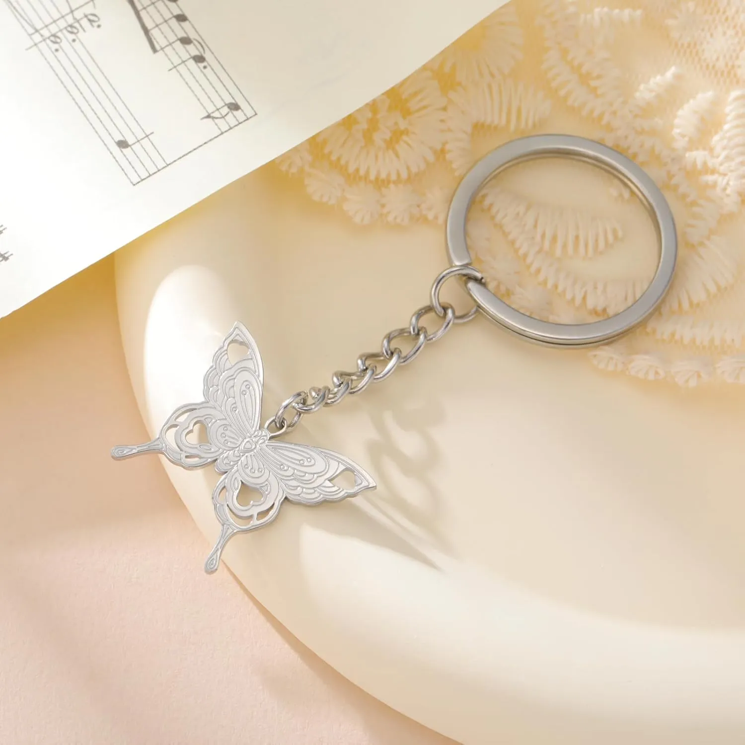 kkjoy Butterfly Keychain Stainless Steel Flying Elves Butterfly Pendant Keyring Purse Bag Accessories for Women