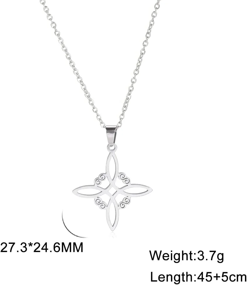 kkjoy Witches Knot Necklace Stainless Steel Pagan Wiccan Symbol Pendant Magic Knot 4-Pointed Celtic Knot Witchcraft Necklace for Women