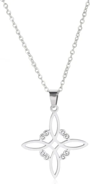 kkjoy Witches Knot Necklace Stainless Steel Pagan Wiccan Symbol Pendant Magic Knot 4-Pointed Celtic Knot Witchcraft Necklace for Women