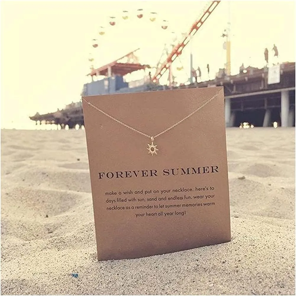 LANG XUAN Message Card Compass Pendant Necklace Friendship Sun Good Luck Elephant Starfish Pendant Chain Necklace with Gift Card