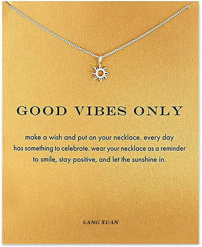LANG XUAN Message Card Compass Pendant Necklace Friendship Sun Good Luck Elephant Starfish Pendant Chain Necklace with Gift Card