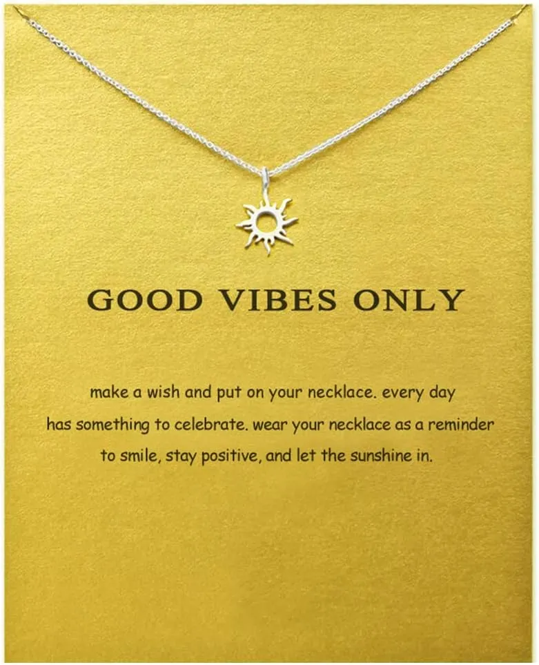LANG XUAN Message Card Compass Pendant Necklace Friendship Sun Good Luck Elephant Starfish Pendant Chain Necklace with Gift Card