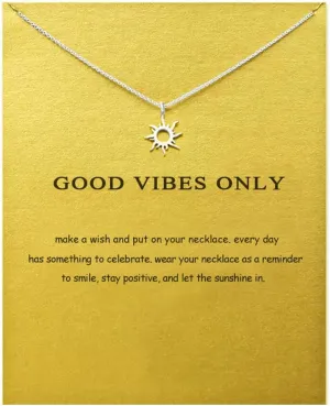 LANG XUAN Message Card Compass Pendant Necklace Friendship Sun Good Luck Elephant Starfish Pendant Chain Necklace with Gift Card