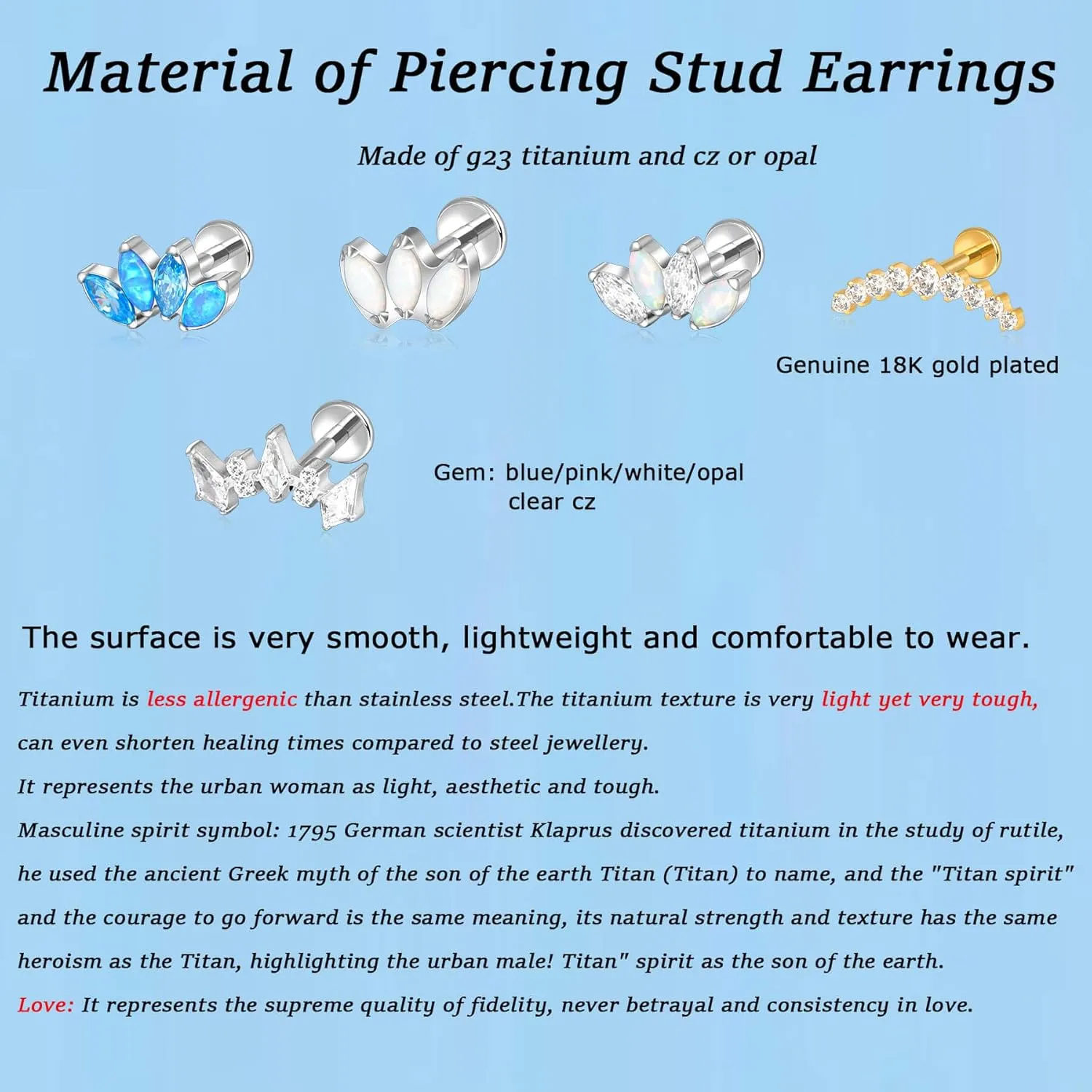 Lantine G23 Titanium Helix Piercing Jewelry Opal 16g Flat Back Stud Earrings Climber Labret Cartilage Tragus Daith Piercing Jewelry