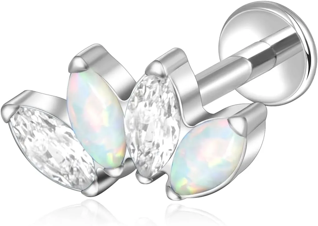 Lantine G23 Titanium Helix Piercing Jewelry Opal 16g Flat Back Stud Earrings Climber Labret Cartilage Tragus Daith Piercing Jewelry