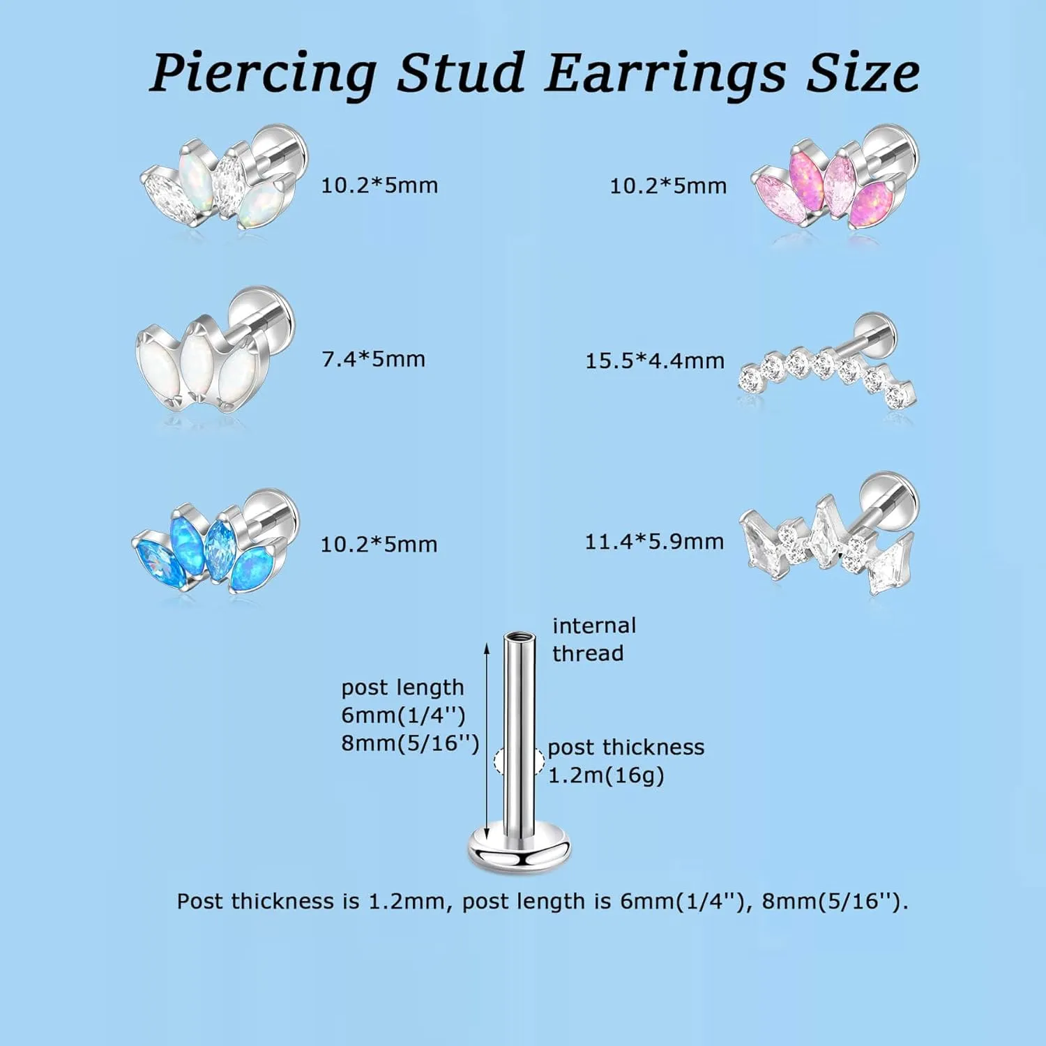 Lantine G23 Titanium Helix Piercing Jewelry Opal 16g Flat Back Stud Earrings Climber Labret Cartilage Tragus Daith Piercing Jewelry