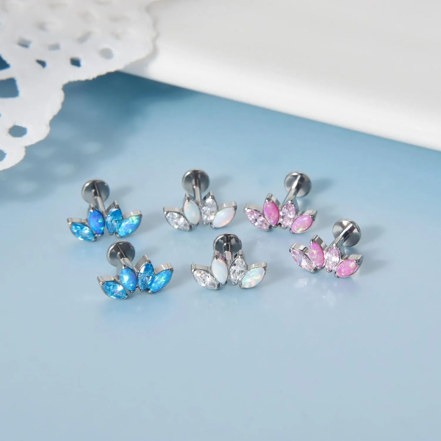 Lantine G23 Titanium Helix Piercing Jewelry Opal 16g Flat Back Stud Earrings Climber Labret Cartilage Tragus Daith Piercing Jewelry