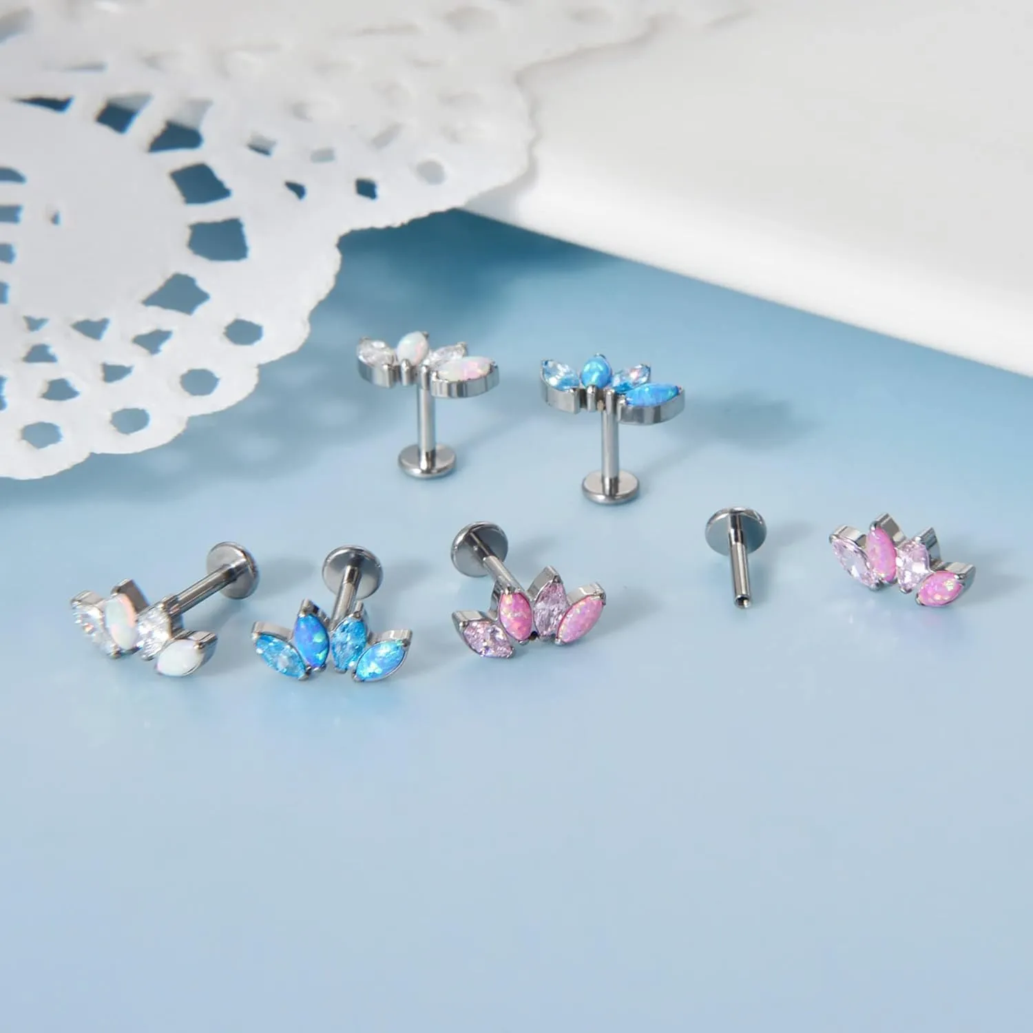 Lantine G23 Titanium Helix Piercing Jewelry Opal 16g Flat Back Stud Earrings Climber Labret Cartilage Tragus Daith Piercing Jewelry