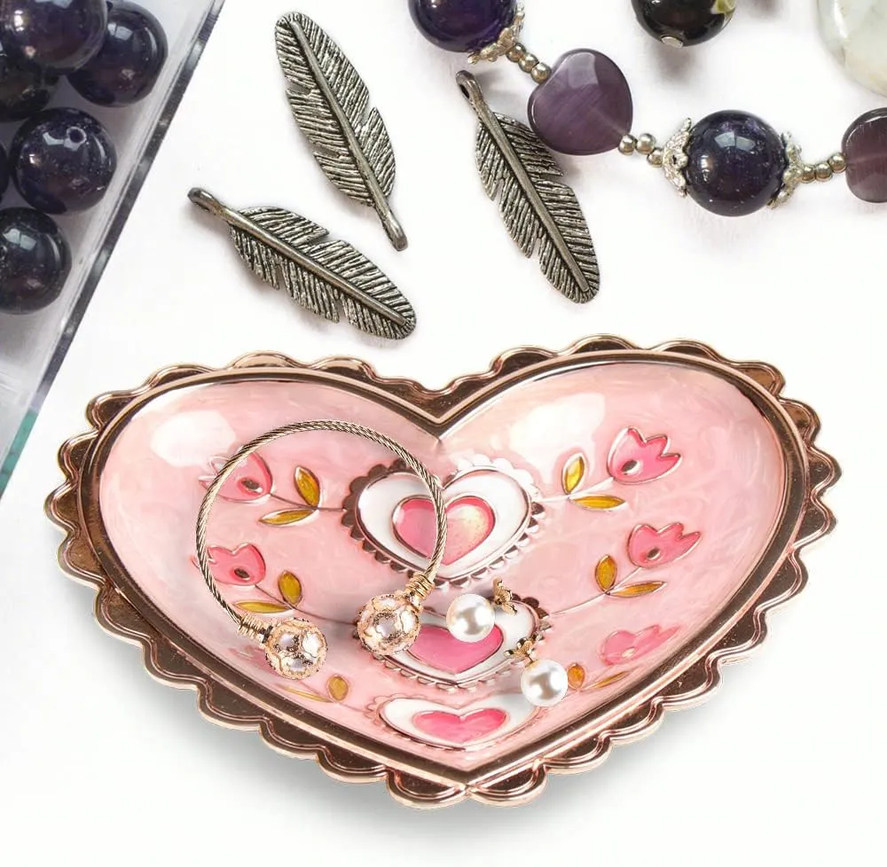 LASODY Rose Heart Jewelry Tray Ring Dish Ring Holder Display Organizer -Keepsake Box for Women