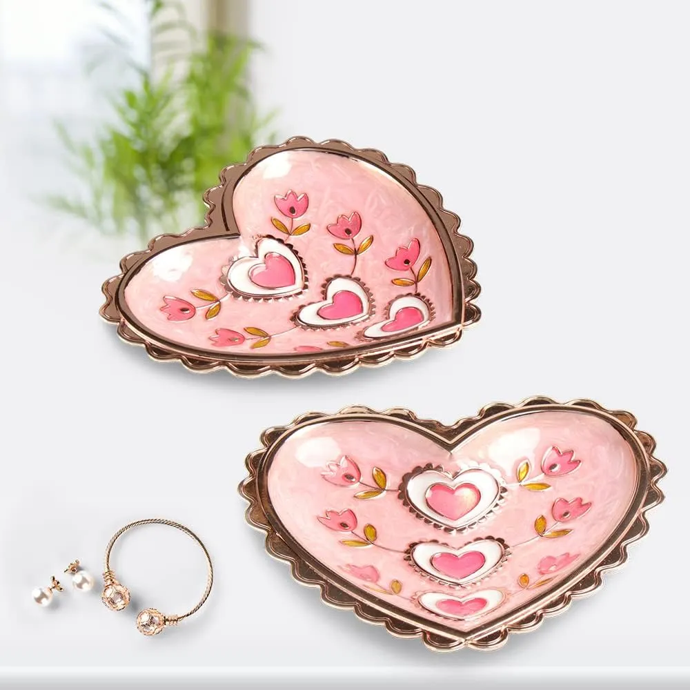 LASODY Rose Heart Jewelry Tray Ring Dish Ring Holder Display Organizer -Keepsake Box for Women