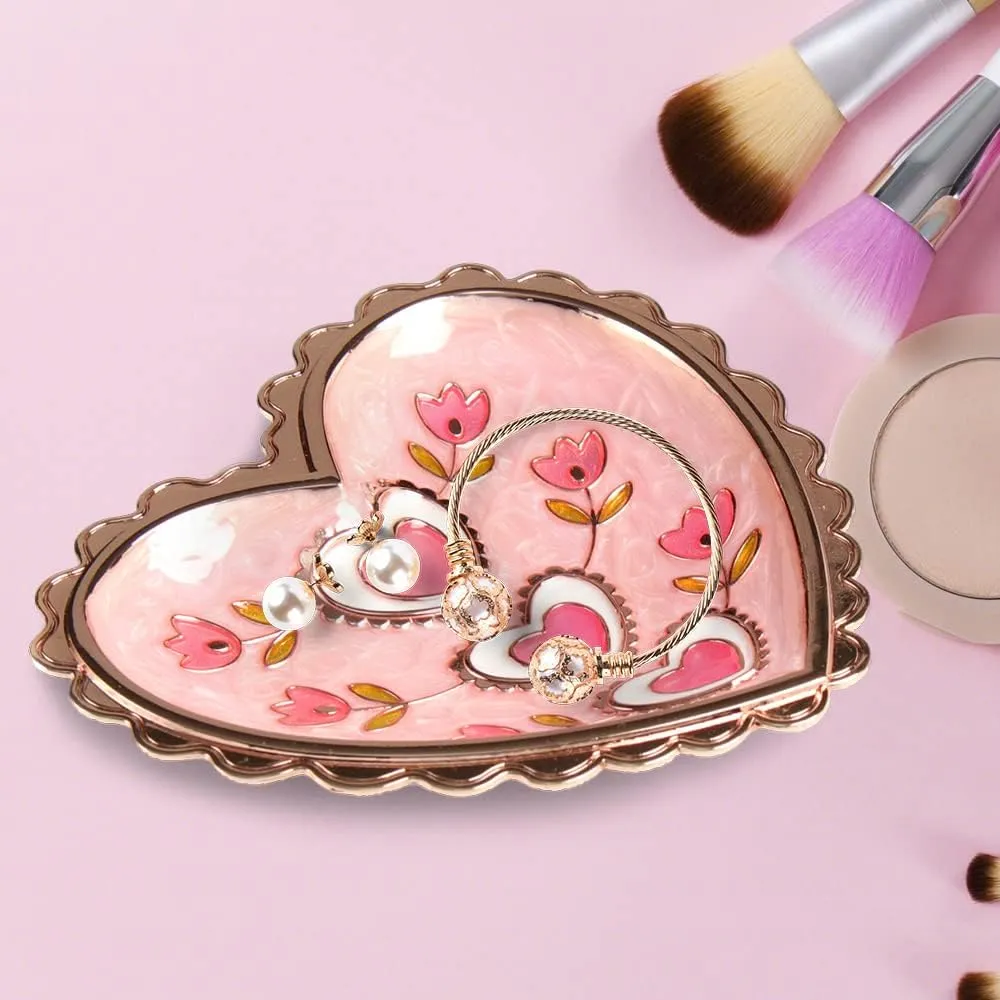 LASODY Rose Heart Jewelry Tray Ring Dish Ring Holder Display Organizer -Keepsake Box for Women