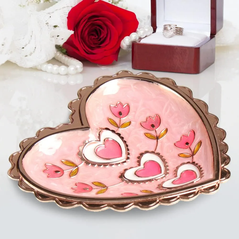 LASODY Rose Heart Jewelry Tray Ring Dish Ring Holder Display Organizer -Keepsake Box for Women