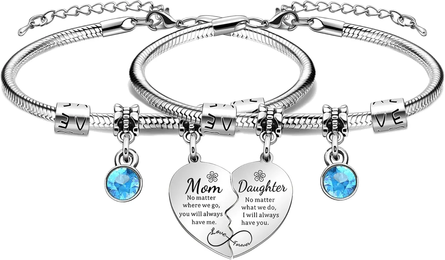 lauhonmin 2Pcs Mother Daughter Heart Matching Bangle Bracelets Set Gifts For Mom Mothers Day Birthday Christmas Presents From Daughter