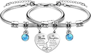 lauhonmin 2Pcs Mother Daughter Heart Matching Bangle Bracelets Set Gifts For Mom Mothers Day Birthday Christmas Presents From Daughter