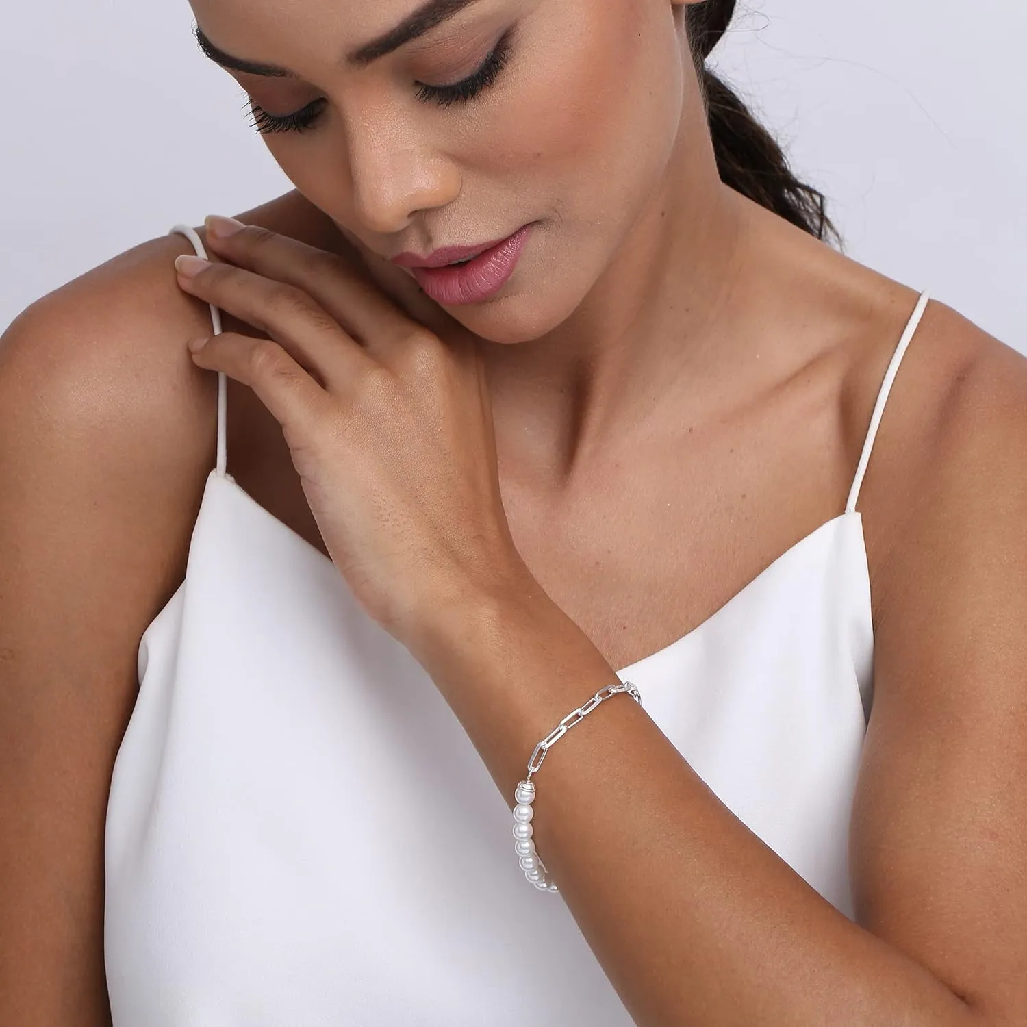 LeCalla Pure 925 Sterling Silver Italian Paperclip Link Chain Bracelets | Gold Over Silver Paper-Clip Link Station Bracelet | Sliding Bolo Bracelet for Women