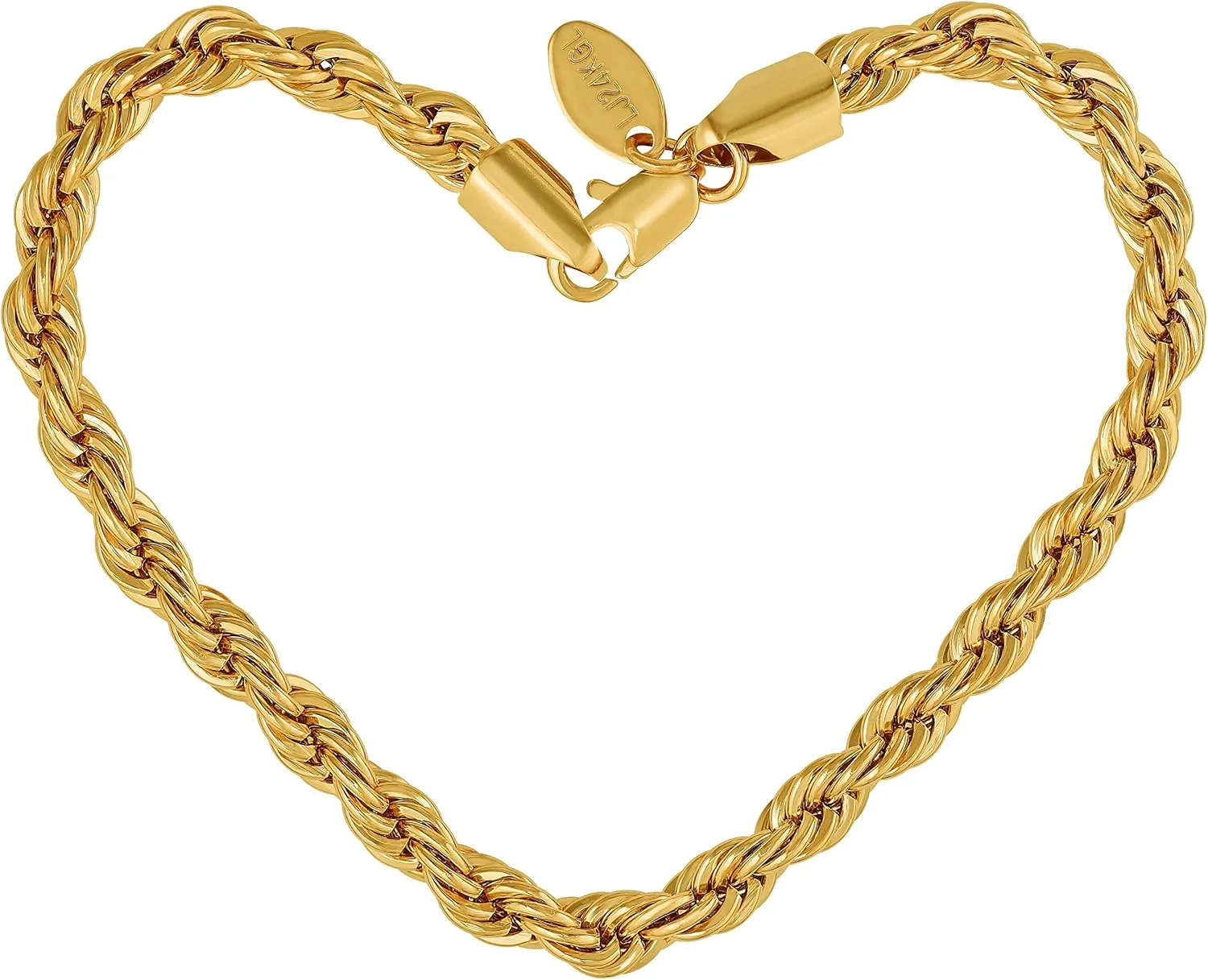 LIFETIME JEWELRY 6mm Rope Chain Bracelets for Women and Men 24k Real Gold Plated