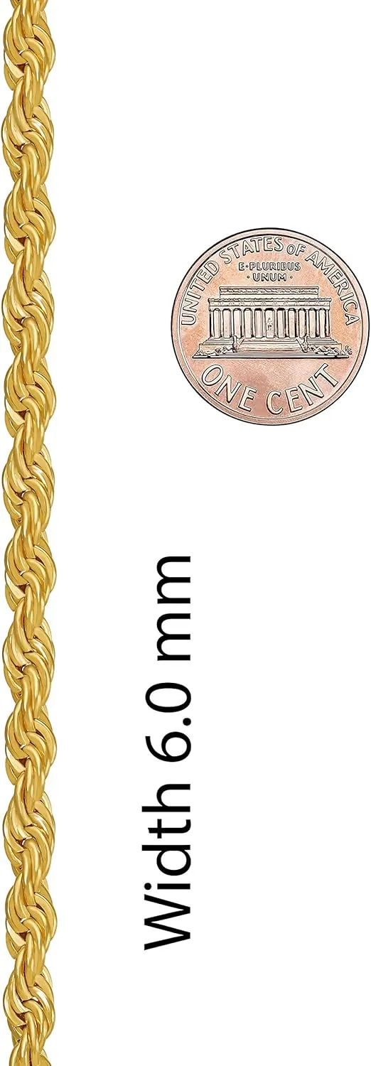 LIFETIME JEWELRY 6mm Rope Chain Bracelets for Women and Men 24k Real Gold Plated