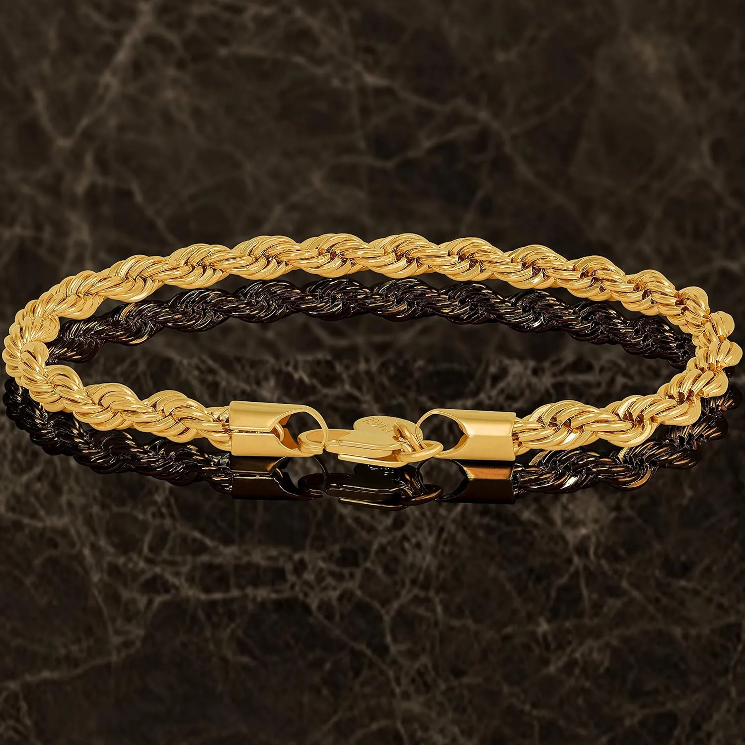 LIFETIME JEWELRY 6mm Rope Chain Bracelets for Women and Men 24k Real Gold Plated