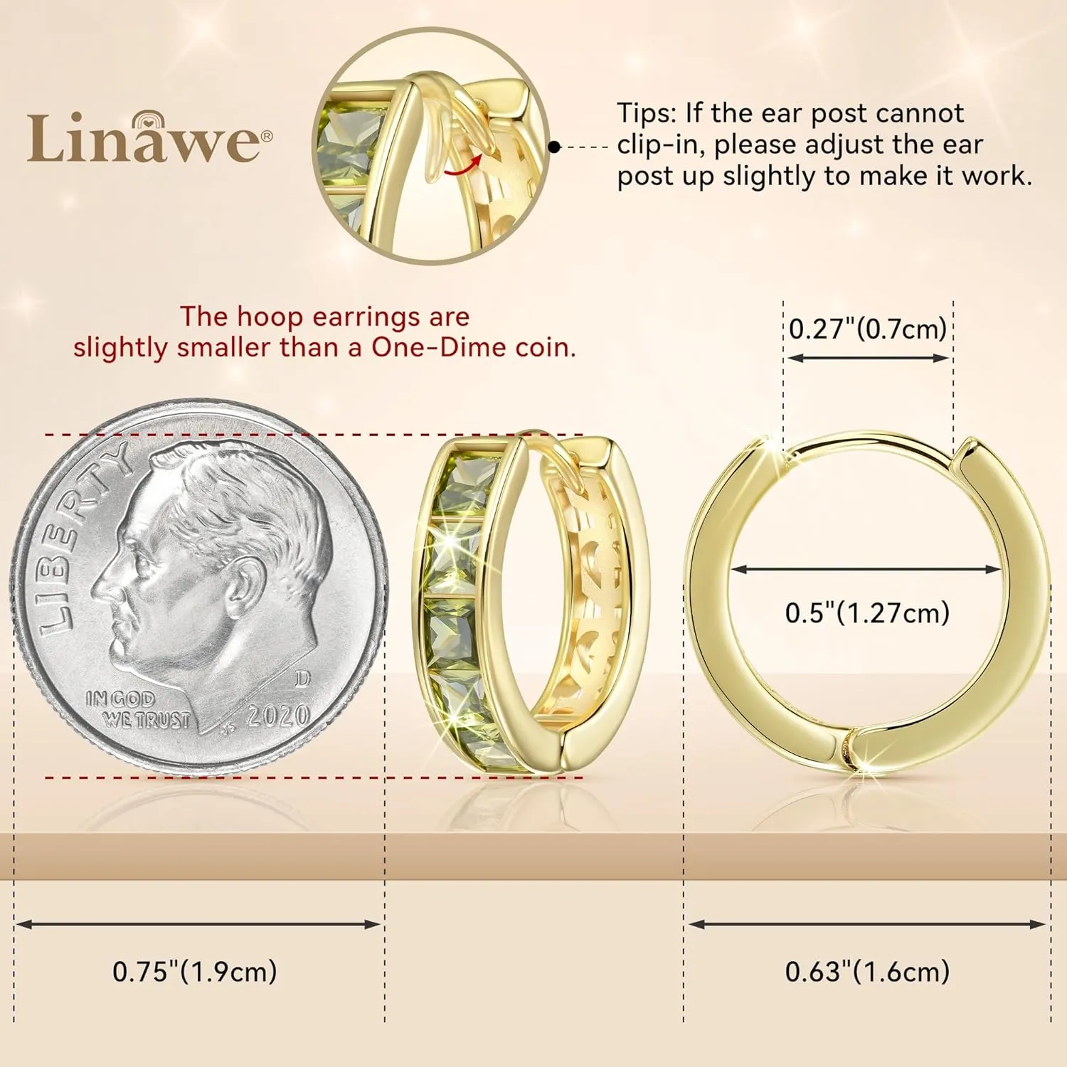 Linawe Small Hoop Earrings for Women Trendy, Tragus Piercing Jewelry, Cubic Zirconia Studs Huggie Earrings, Mini Chunky Tiny Helix Earrings, Gold/Rose Gold/Silver Cartilage Hoops