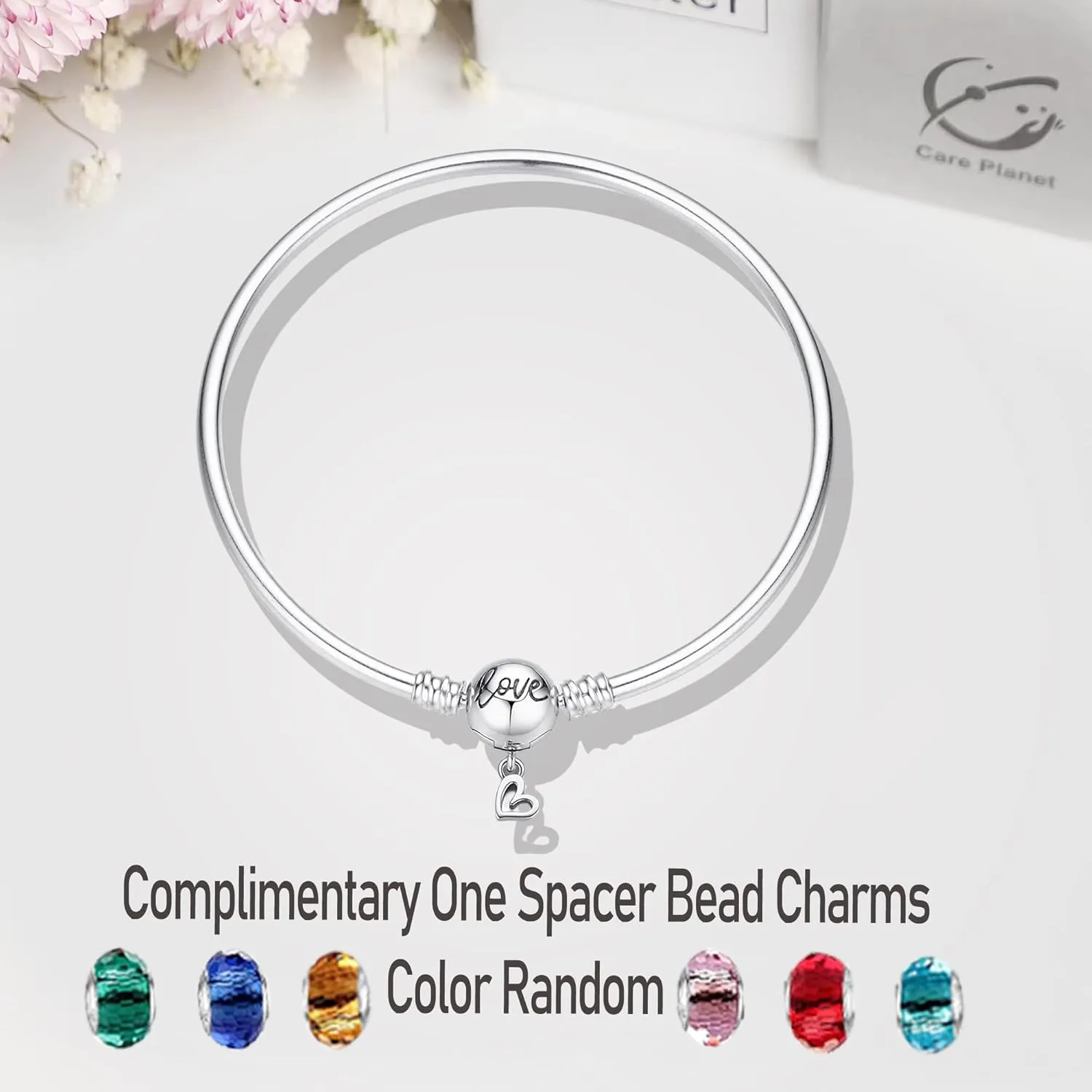 LNQOBU 925 Sterling Silver Snake Chain Bracelet Glossy Women Charm Bracelets for Mother's Day Gift(With one Spacer Beads)