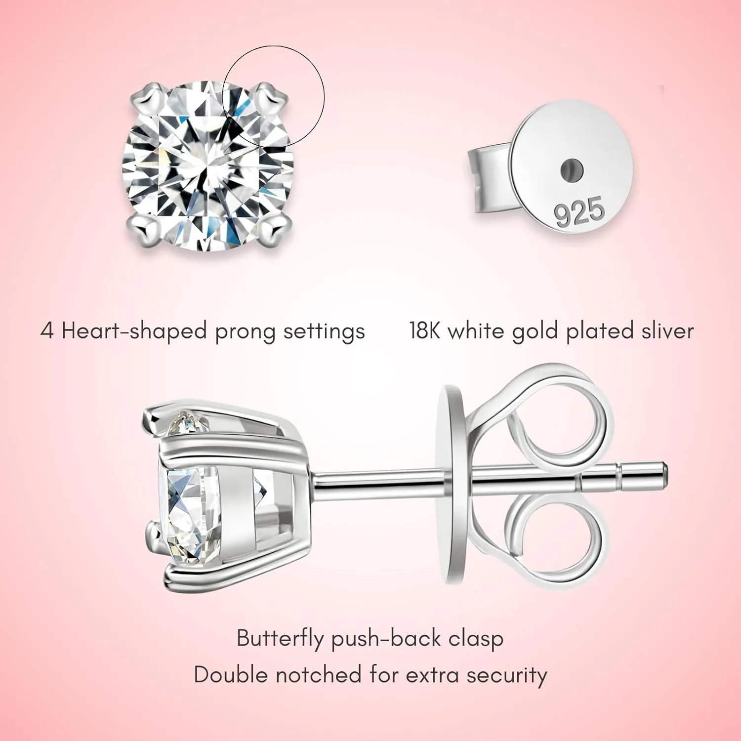 LOVE&LOVE Moissanite Stud Earrings,1CT/2CT Imitation Diamond Earrings,Heart Earrings for Women,18K White Gold Plated Sterling Silver,Jewelry Gift for Her Him Birthday Anniversary Graduation