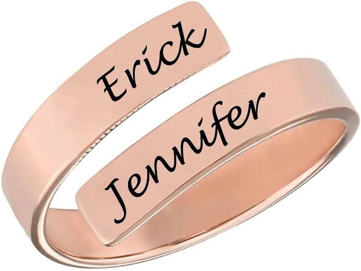 Lovers Name Ring-Personalized Spiral Twist Ring Valentines Custom Ring, Personalized Couples Friends Ring, Girlfriend Boyfriend Name Custom Engraved Names Promise Rings for Women Birthday Gift