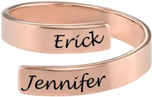 Lovers Name Ring-Personalized Spiral Twist Ring Valentines Custom Ring, Personalized Couples Friends Ring, Girlfriend Boyfriend Name Custom Engraved Names Promise Rings for Women Birthday Gift