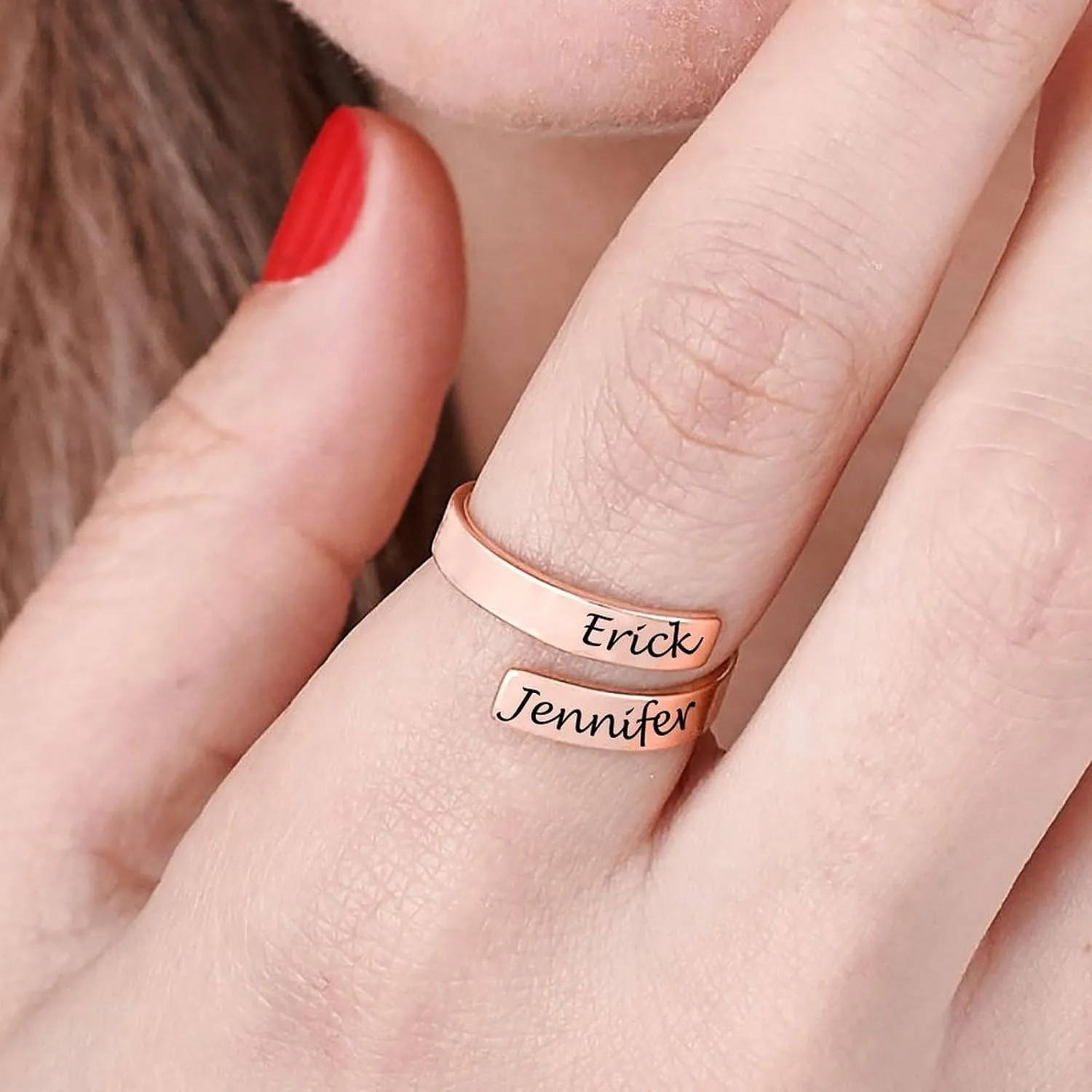 Lovers Name Ring-Personalized Spiral Twist Ring Valentines Custom Ring, Personalized Couples Friends Ring, Girlfriend Boyfriend Name Custom Engraved Names Promise Rings for Women Birthday Gift