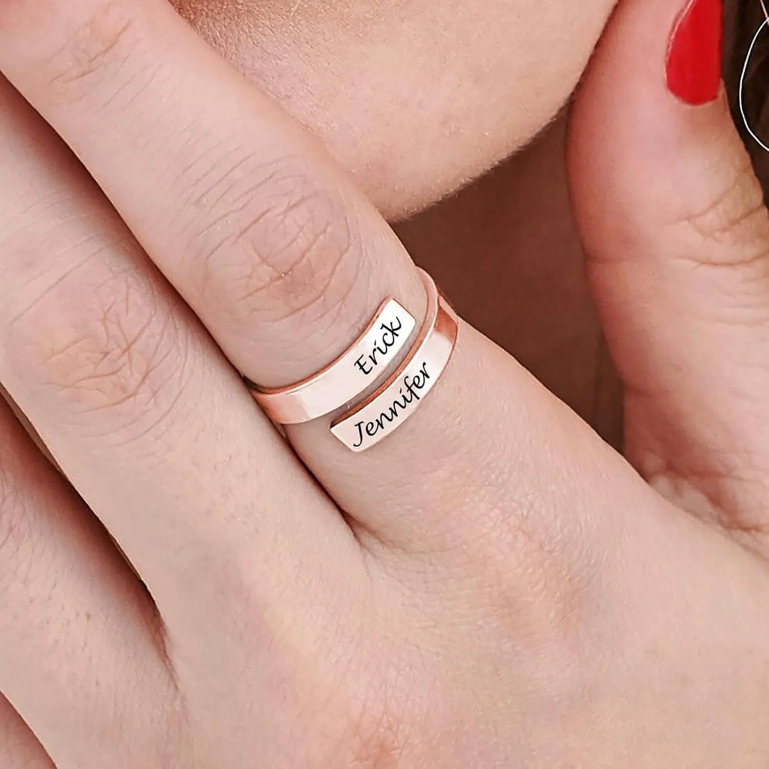 Lovers Name Ring-Personalized Spiral Twist Ring Valentines Custom Ring, Personalized Couples Friends Ring, Girlfriend Boyfriend Name Custom Engraved Names Promise Rings for Women Birthday Gift