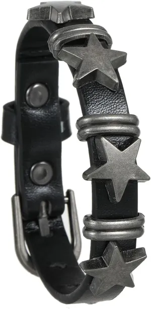 LUBINGSHINE Punk Leather Cuff Bracelet Alloy Star Studded Bracelets Belt Buckle Gothic Leather Wristband for Men Women