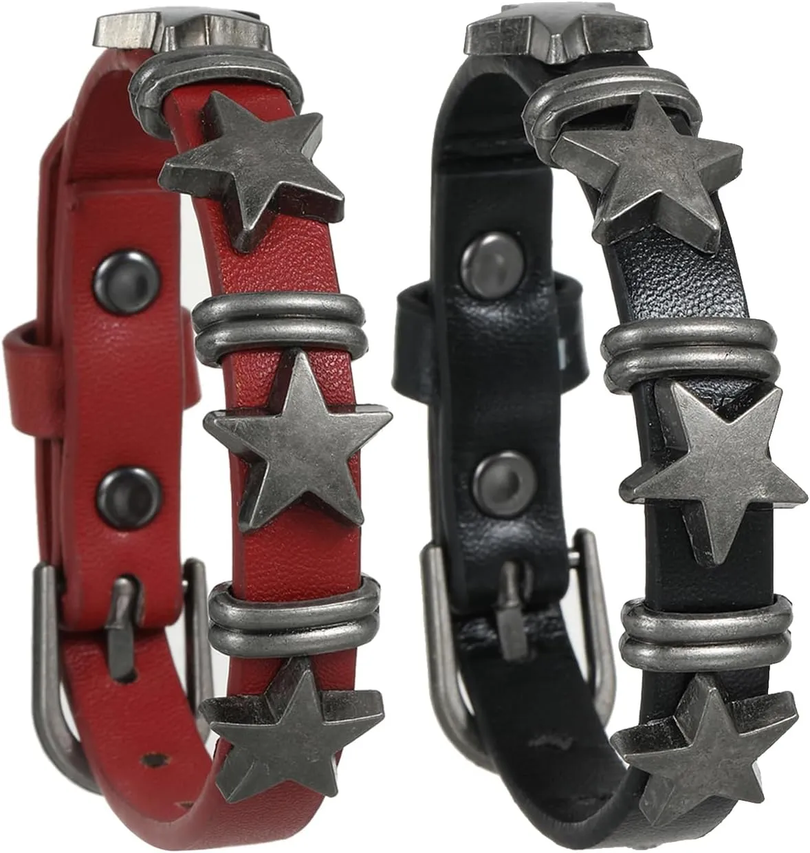 LUBINGSHINE Punk Leather Cuff Bracelet Alloy Star Studded Bracelets Belt Buckle Gothic Leather Wristband for Men Women
