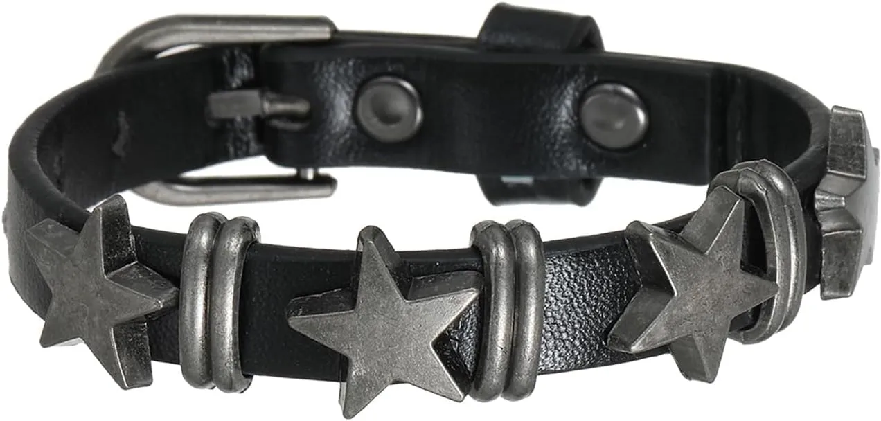 LUBINGSHINE Punk Leather Cuff Bracelet Alloy Star Studded Bracelets Belt Buckle Gothic Leather Wristband for Men Women