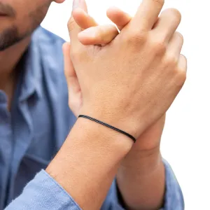 Luck Strings Red Wax Nylon Cord Bracelet for Men Women Unisex - Leather-like string Bracelets Waterproof Teen Friendship Gift (Black)