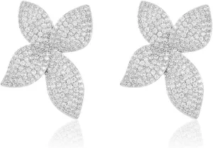 Luxury Flower Cubic Zirconia Crystal Statement Stud Earrings for Women Dainty 925 Sterling Silver Post Diamond Petal Flowers Huggie Studs Fashion Trendy Jewelry Wedding