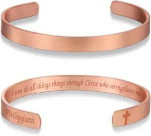 MagEnergy Cross Copper Bracelet for Men Women Engraved Quote Religious Cuff Bracelet Solid Copper Faith Christian Bible Verse Quotes